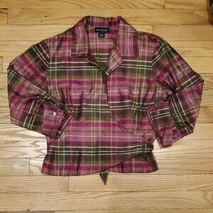 Ann Taylor Pink And Green Plaid Silk Blouse